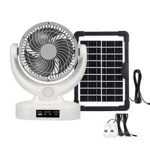 Вентилятор портативний Megatop (MT-801LS) (8", сонячна панель, 1 LED лампа, 3 швидкості, 8Вт, USB, 3.7V/2400 мАг)