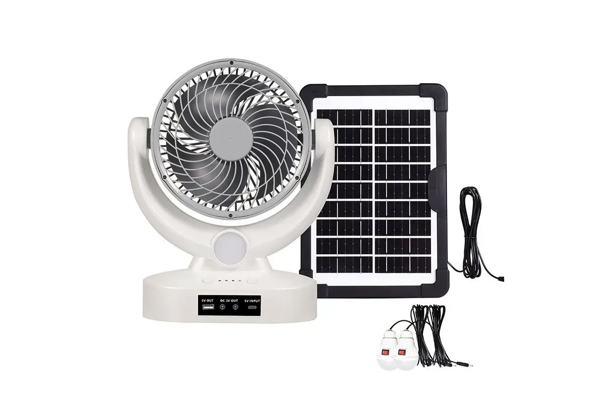 Вентилятор портативний Megatop (MT-801LS) (8", сонячна панель, 1 LED лампа, 3 швидкості, 8Вт, USB, 3.7V/2400 мАг)