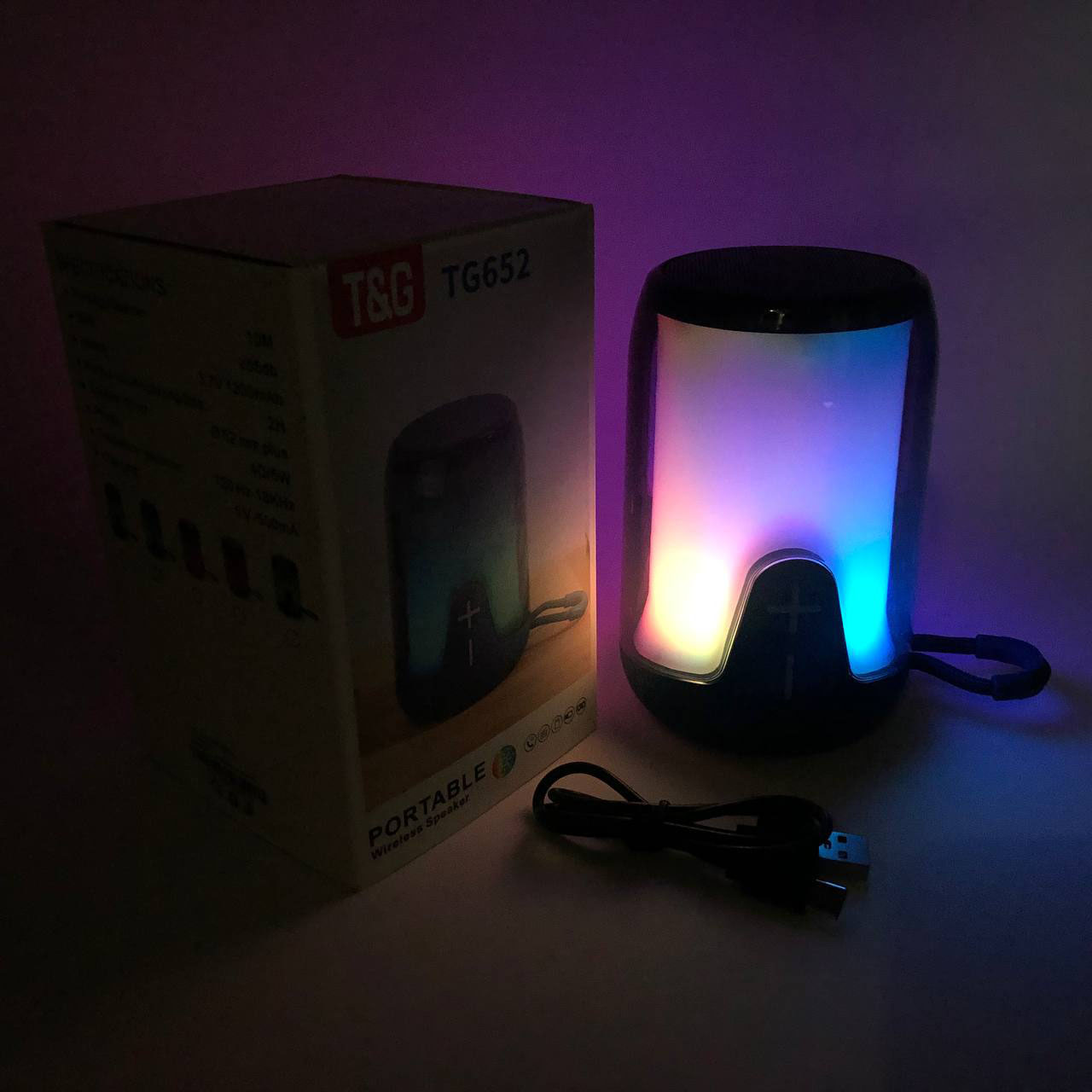 Акумуляторна переносна колонка TG652 5W з RGB підсвічуванням та ремінцем, блютуз колонка. Колір: синій - Зображення 8