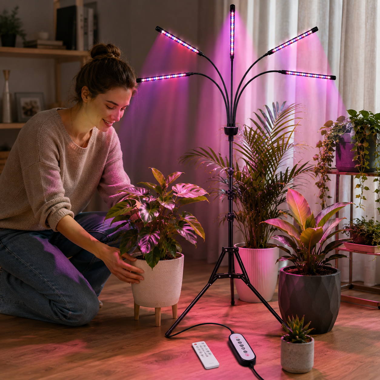 Світлодіодна фітолампа Grow Light для вирощування рослин / Фітолампа для кімнатних рослин на штативі з пультом таймером 2 Світлодіодна фітолампа Grow Light для вирощування рослин / Фітолампа для кімнатних рослин на штативі з пультом таймером - Зображення 2
