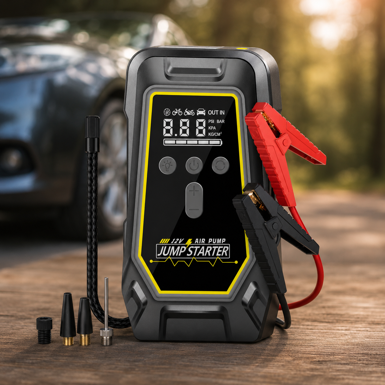 Пускозарядний пристрій K5 з компресором 150 PSI, Power Bank та LED-ліхтарем 1 Пускозарядний пристрій K5 з компресором 150 PSI, Power Bank та LED-ліхтарем