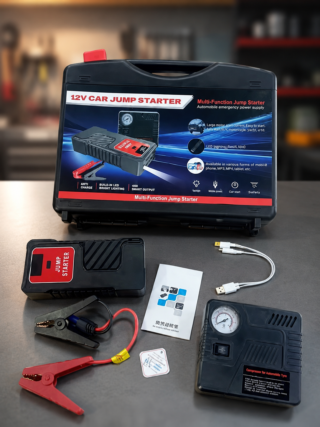 Автомобільний пусковий пристрій для акумулятора JUMP STARTER 69800mah + Компрессор / Пусковий пристрій для авто / Бустер 3 Автомобільний пусковий пристрій для акумулятора JUMP STARTER 69800mah + Компрессор / Пусковий пристрій для авто / Бустер - Зображення 3