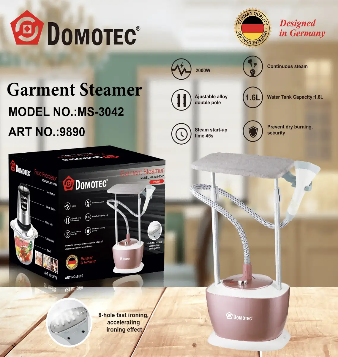 Відпарювач Domotec MS-3042 - потужний вертикальний парогенератор 2 Відпарювач Domotec MS-3042 - потужний вертикальний парогенератор - Зображення 2