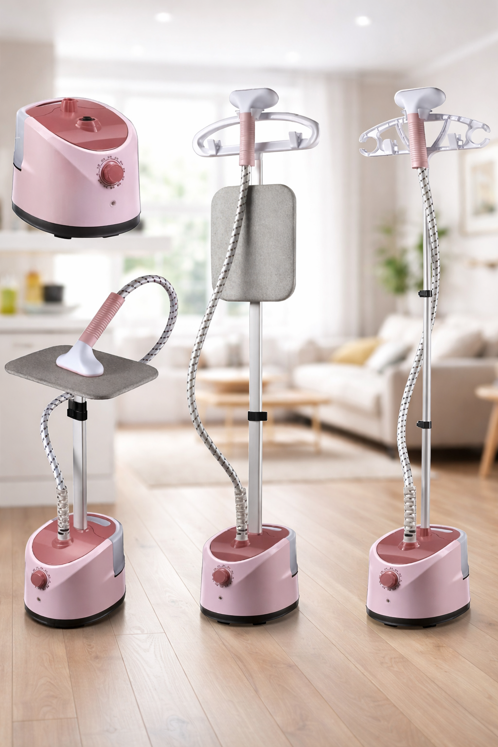 Вертикальний відпарювач для одягу з дошкою для прасування PINK з регульованою за висотою 1,8 л, 1800 Вт 2 Вертикальний відпарювач для одягу з дошкою для прасування PINK з регульованою за висотою 1,8 л, 1800 Вт - Зображення 2