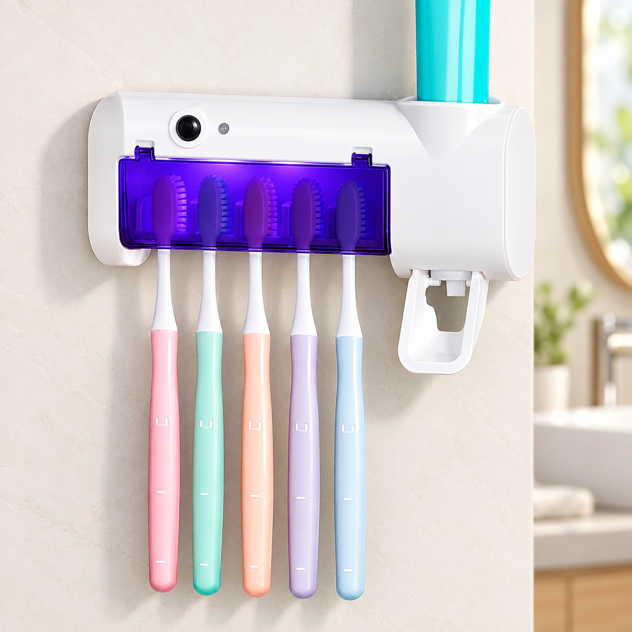Ультрафіолетовий стерилізатор зубних щіток BRUSH STERILIZER / Тримач для зубних щіток і дозатором зубної пасти 3 Ультрафіолетовий стерилізатор зубних щіток BRUSH STERILIZER / Тримач для зубних щіток і дозатором зубної пасти - Зображення 3