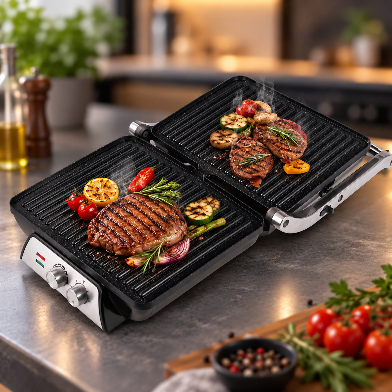 Електрогриль контактний Domotec R-2684 2000 Вт / Електричний гриль 180° з антипригарним покриттям 2 Електрогриль контактний Domotec R-2684 2000 Вт / Електричний гриль 180° з антипригарним покриттям - Зображення 2