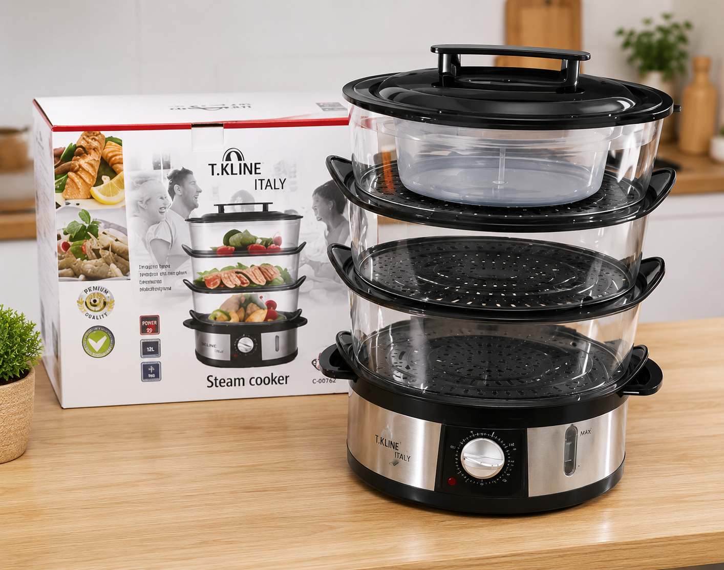 Електрична пароварка T.K. Line TK00269 3 яруси 12 л 2000 Вт + чаша для рису 4 Електрична пароварка T.K. Line TK00269 3 яруси 12 л 2000 Вт + чаша для рису - Зображення 4