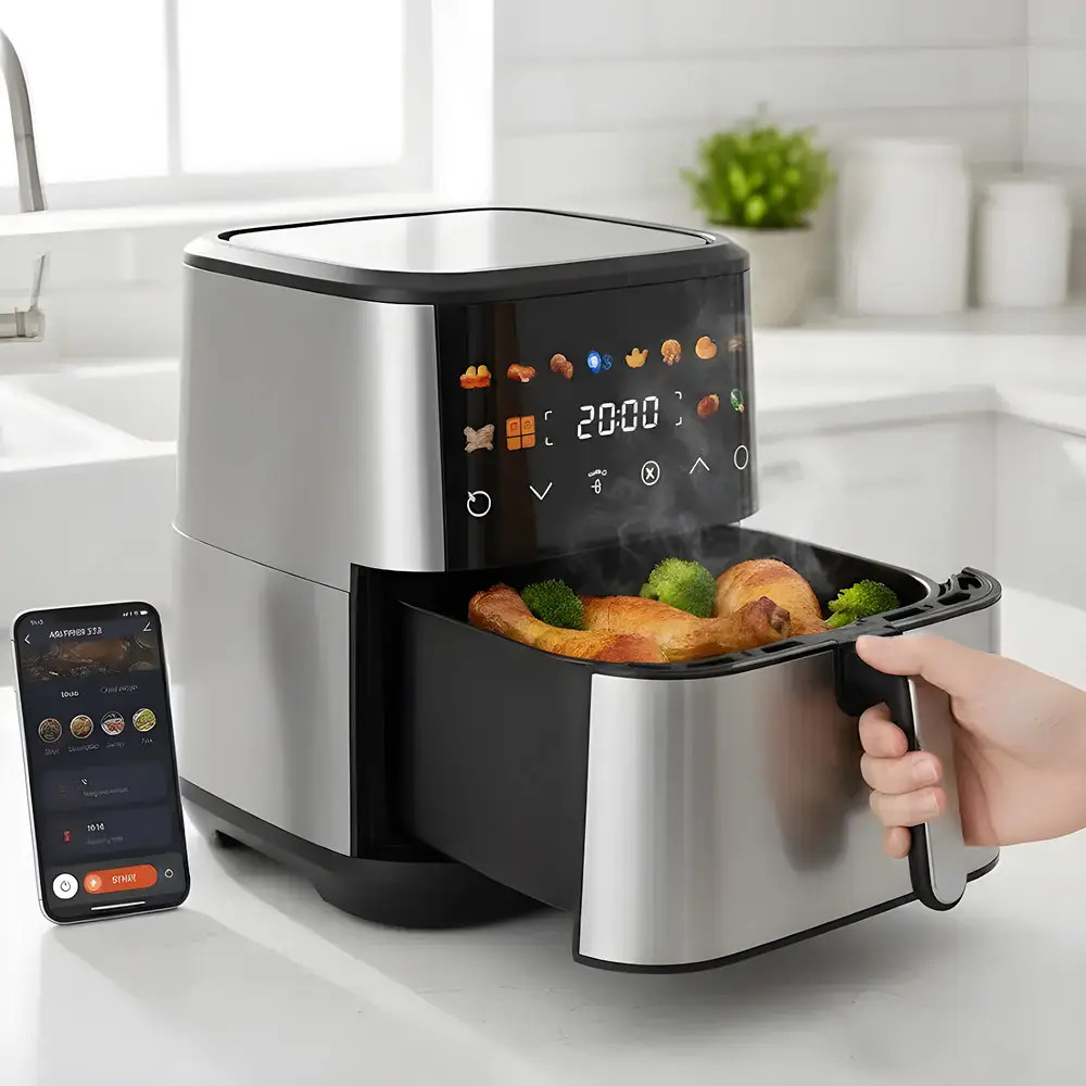 Аерофрітюрниця T.K.Line TK00273 12 л з Wi-Fi та керуванням через Tuya Smart / Аерогриль з двома тінами сенсорним керуванням 4200 Вт 4 Аерофрітюрниця T.K.Line TK00273 12 л з Wi-Fi та керуванням через Tuya Smart / Аерогриль з двома тінами сенсорним керуванням 4200 Вт - Зображення 4