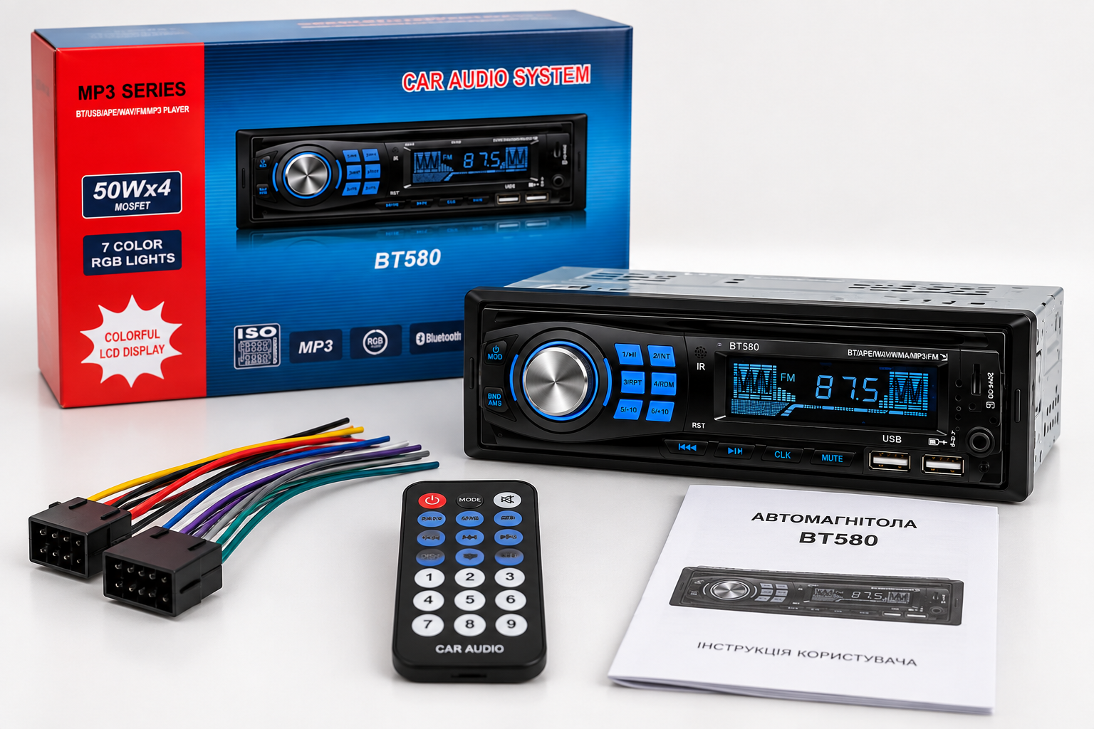 Автомагнітола MP3 580BT / Автомагнітола 1 DIN / Магнітола в авто з Bluetooth 4 Автомагнітола MP3 580BT / Автомагнітола 1 DIN / Магнітола в авто з Bluetooth - Зображення 4