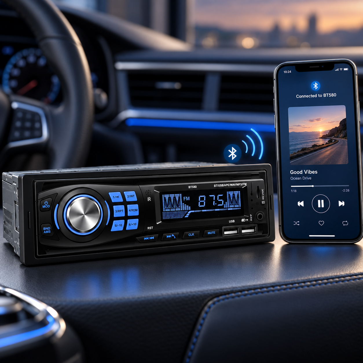 Автомагнітола MP3 580BT / Автомагнітола 1 DIN / Магнітола в авто з Bluetooth 3 Автомагнітола MP3 580BT / Автомагнітола 1 DIN / Магнітола в авто з Bluetooth - Зображення 3