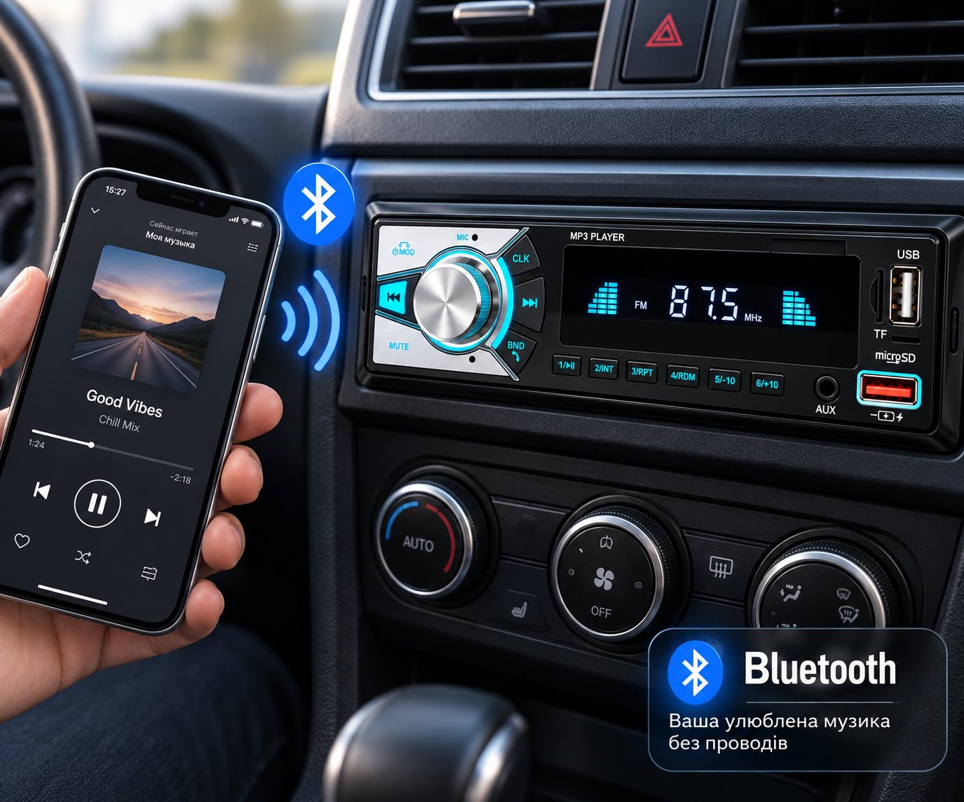 Автомагнітола MP3 BM-27 BOSCHMANN / Магнітола 1 DIN / Автомагнітола з Bluetooth 3 Автомагнітола MP3 BM-27 BOSCHMANN / Магнітола 1 DIN / Автомагнітола з Bluetooth - Зображення 3