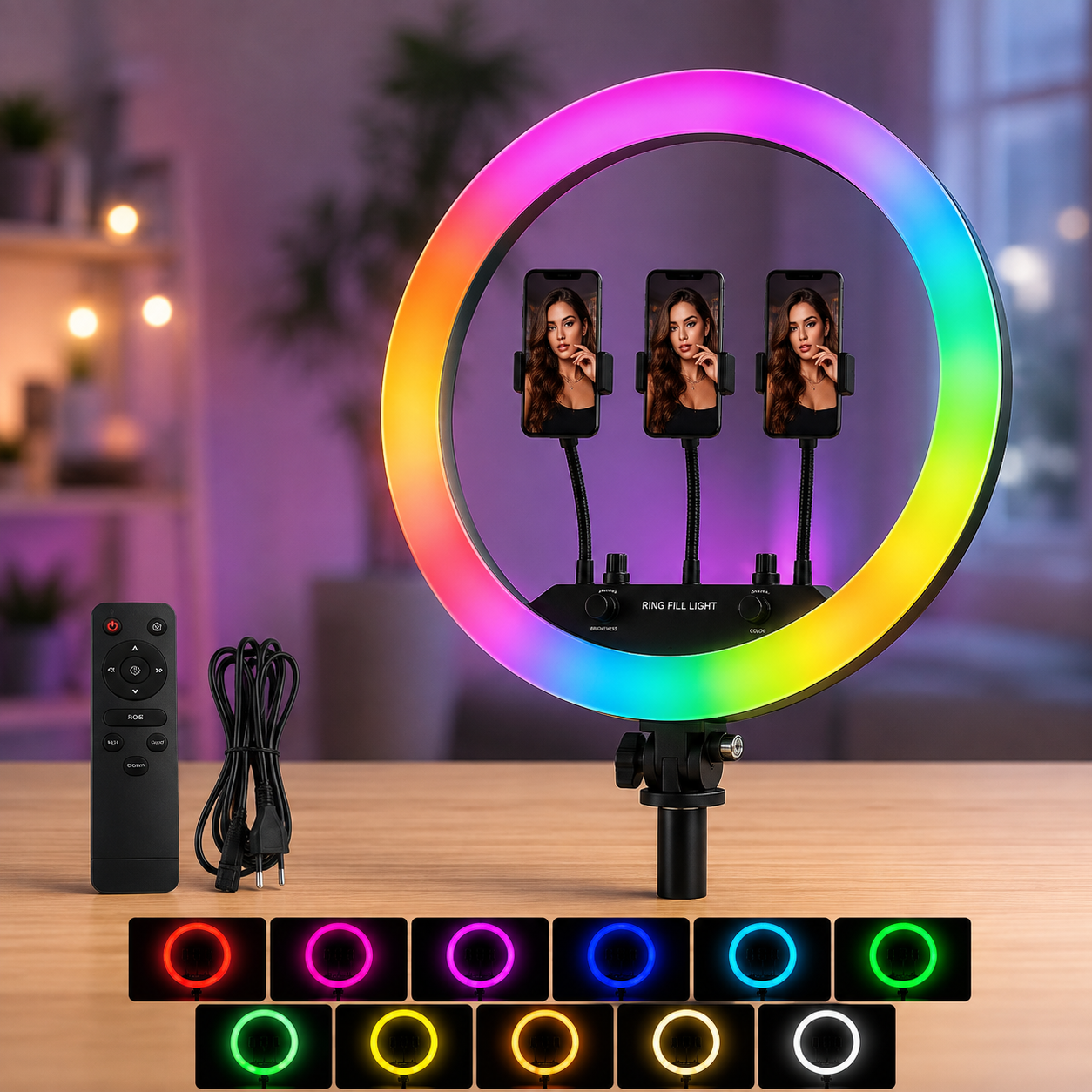 Кільцева LED лампа RGB MJ18 45см 3 кріплення 2 Кільцева LED лампа RGB MJ18 45см 3 кріплення - Зображення 2