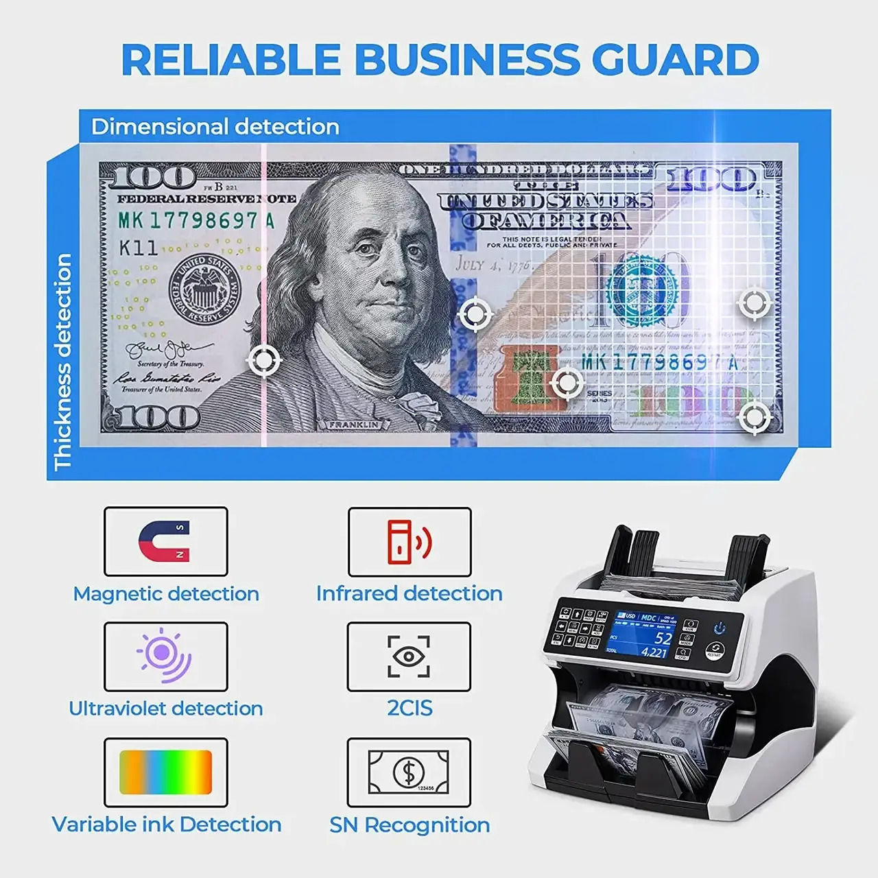 Рахункова машинка Bill Counter AL-920 із детектором фальшивих грошей та верхнім завантаженням 5 Рахункова машинка Bill Counter AL-920 із детектором фальшивих грошей та верхнім завантаженням - Зображення 5