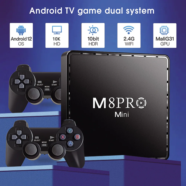 Ігрова андроїд ТВ приставка з Android TV + 2 джойстики M8PRO Mini ретро консоль PS1, Dendy, Sega 4 Ігрова андроїд ТВ приставка з Android TV + 2 джойстики M8PRO Mini ретро консоль PS1, Dendy, Sega - Зображення 4