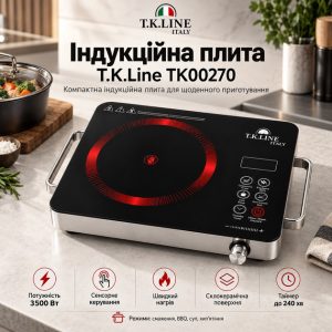 Індукційна плита T.K.Line TK00270 настільна зі склокерамічною поверхнею переносна для приготування їжі вдома