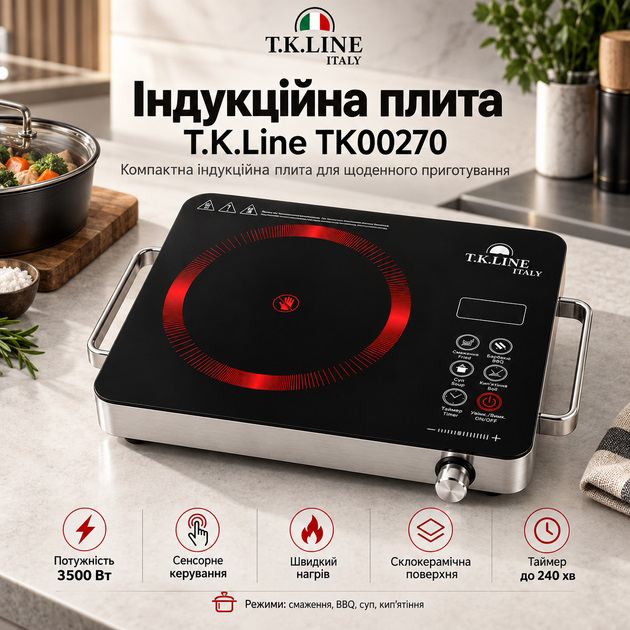 Індукційна плита T.K.Line TK00270 настільна зі склокерамічною поверхнею переносна для приготування їжі вдома 1 Індукційна плита T.K.Line TK00270 настільна зі склокерамічною поверхнею переносна для приготування їжі вдома