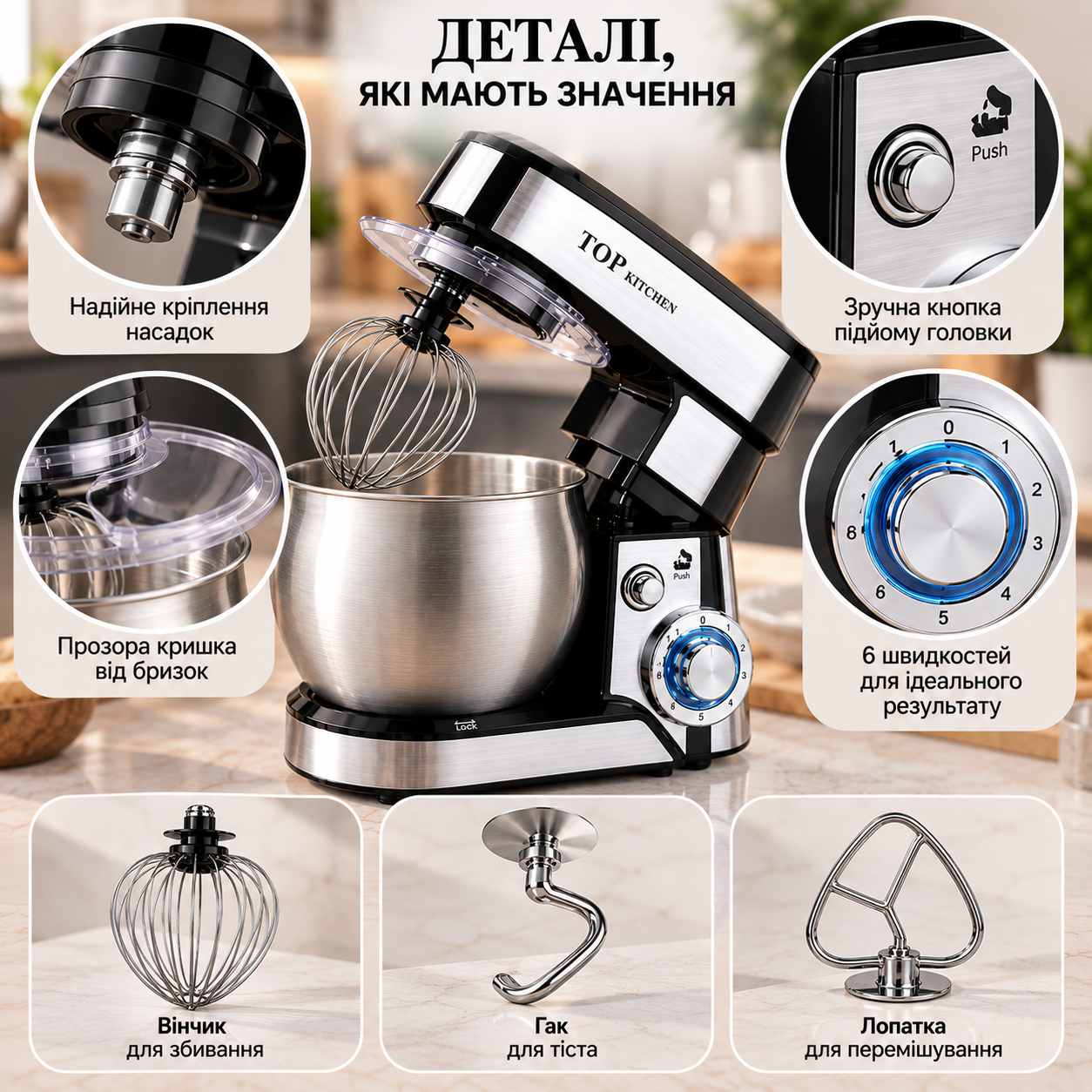 Планетарний міксер 3в1 Top Kitchen 6л / Кухонний кобмайн TK 00243 4200 Вт 4 Планетарний міксер 3в1 Top Kitchen 6л / Кухонний кобмайн TK 00243 4200 Вт - Зображення 4