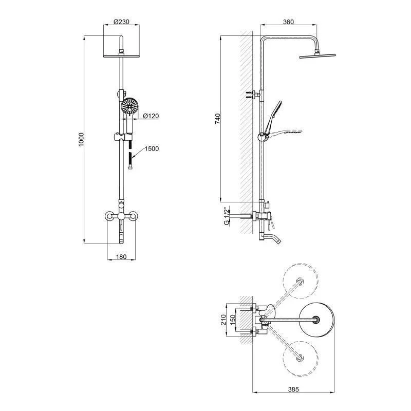 Душова система shower head AND YLN99105H 5 Душова система shower head AND YLN99105H - Зображення 5