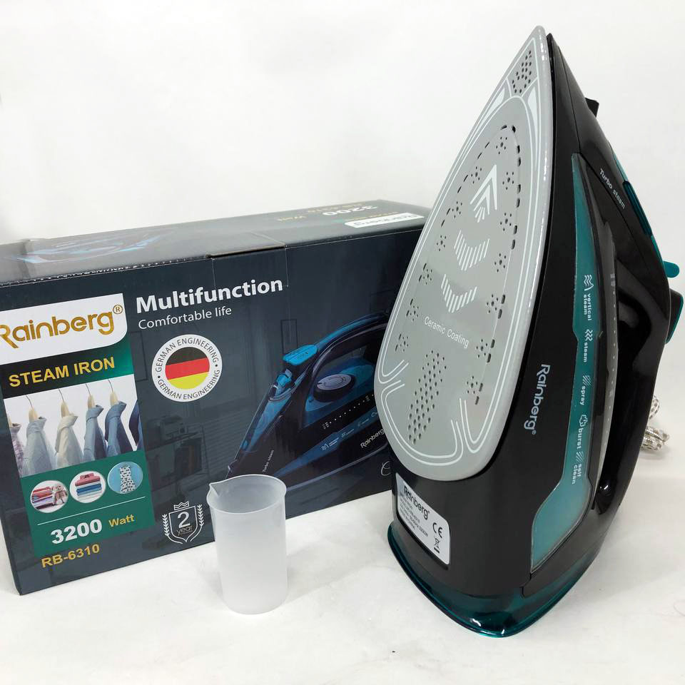 Праска Rainberg RB-6310 3200W, парова праска, керамічна підошва, потужна праска, праска прасувальна 2 Праска Rainberg RB-6310 3200W, парова праска, керамічна підошва, потужна праска, праска прасувальна - Зображення 2