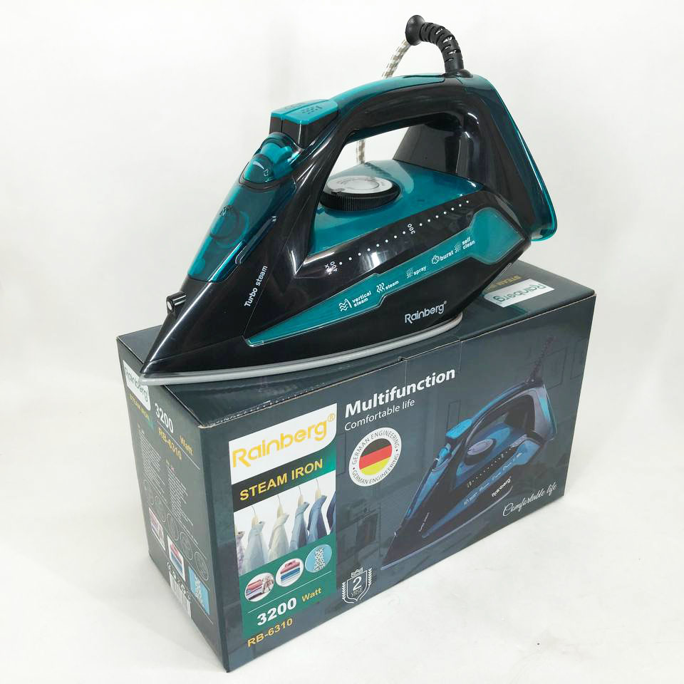 Праска Rainberg RB-6310 3200W, парова праска, керамічна підошва, потужна праска, праска прасувальна 7 Праска Rainberg RB-6310 3200W, парова праска, керамічна підошва, потужна праска, праска прасувальна - Зображення 7