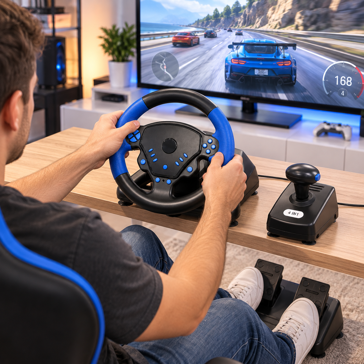 Ігрове кермо з коробкою передач та педалями для PS3/PS4/ПК / Мультиплатформний джойстик-кермо / Автосимулятор 2 Ігрове кермо з коробкою передач та педалями для PS3/PS4/ПК / Мультиплатформний джойстик-кермо / Автосимулятор - Зображення 2
